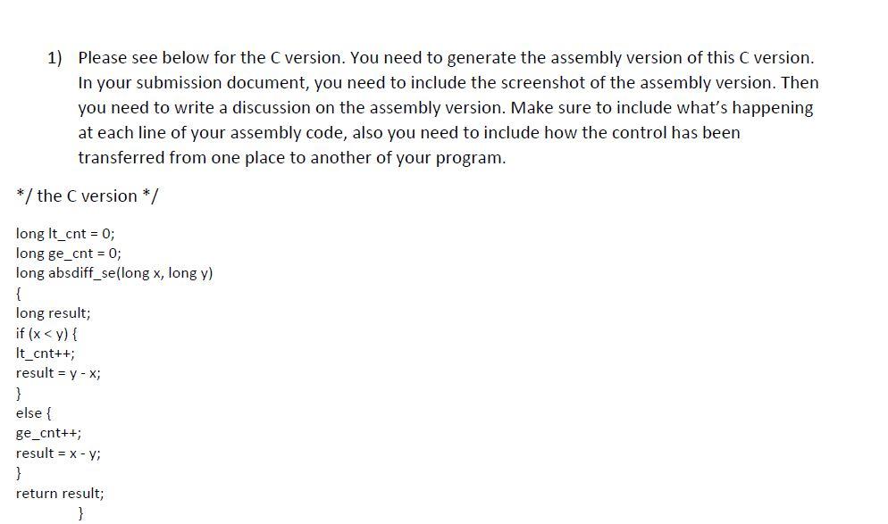 Solved 1) Please see below for the C version. You need to | Chegg.com