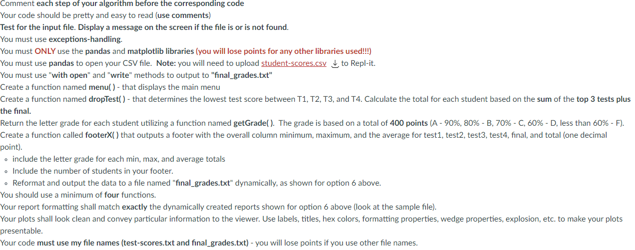 Python Your code must use pandas & | Chegg.com