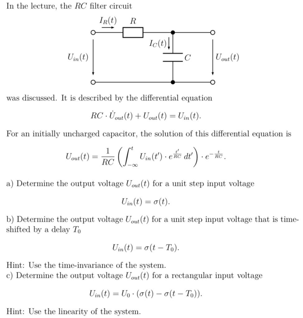 Solved In the lecture, the RC filter circuit was discussed. | Chegg.com