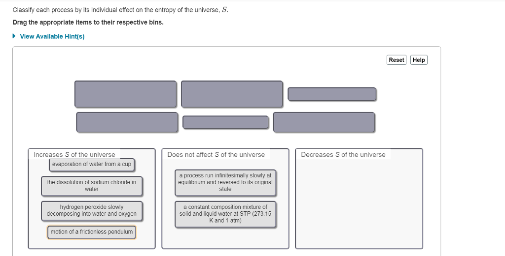 Solved Classify Each Process By Its Individual Effect On The | Chegg.com