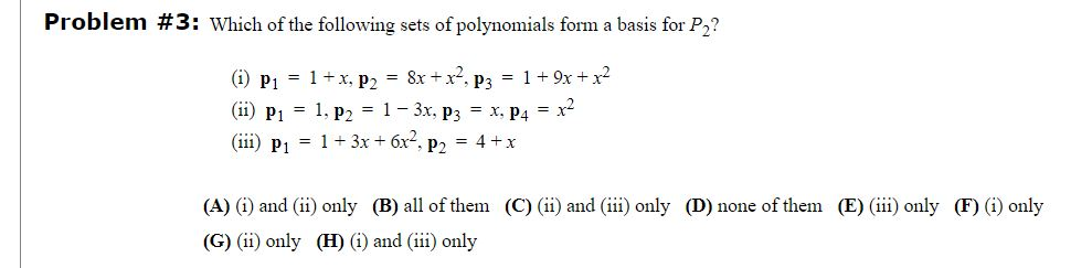 Solved Problem #3: Which of the following sets of | Chegg.com