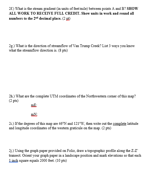 Solved 2f.) What is the stream gradient (in units of | Chegg.com