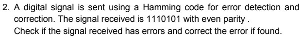 Solved 2. A digital signal is sent using a Hamming code for | Chegg.com