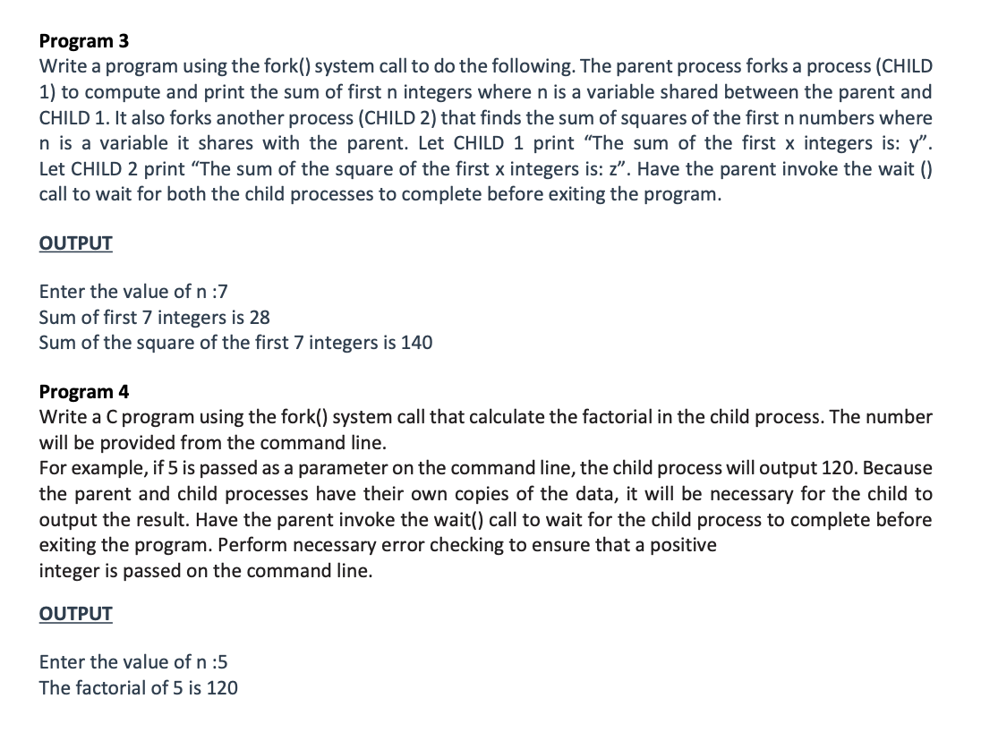 COEN 3510 Laboratory 3. Process fork() and wait()
