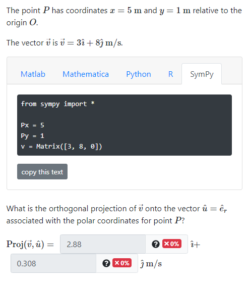 Solved The Point P Has Coordinates 2 = 5 M And Y=1 M | Chegg.com