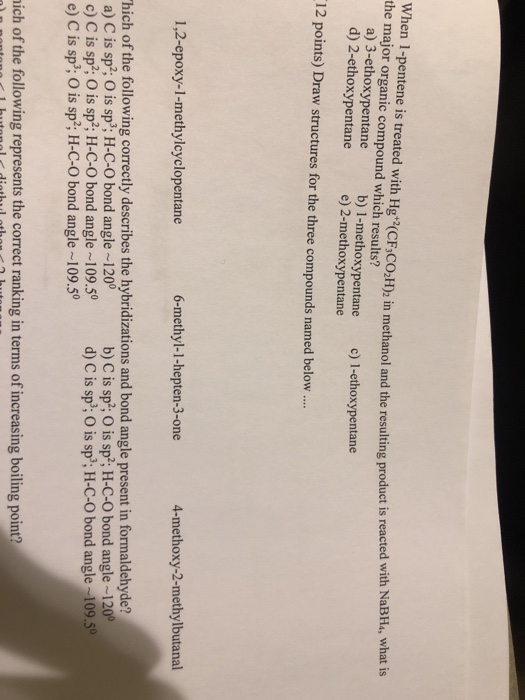 Solved When 1-pentene Is Treated With Hg'2(cf Co.h)2 In 