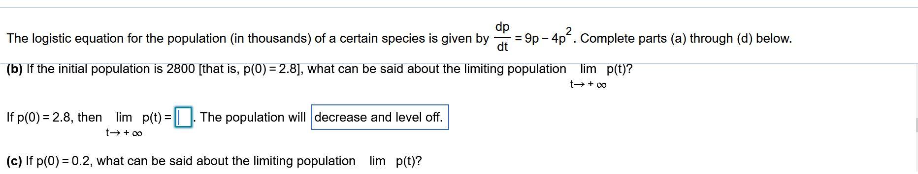 Solved dp The logistic equation for the population (in | Chegg.com