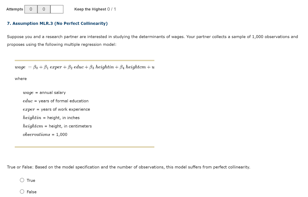Solved 7. Assumption MLR.3 (No Perfect Collinearity) Suppose | Chegg.com
