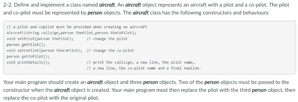 Solved c++ 2-2. Define and implement a class named aircraft. | Chegg.com