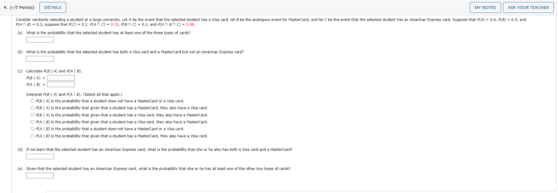 Solved 4. [-/7 Points] DETAILS MY NOTES ASK YOUR TEACHER | Chegg.com