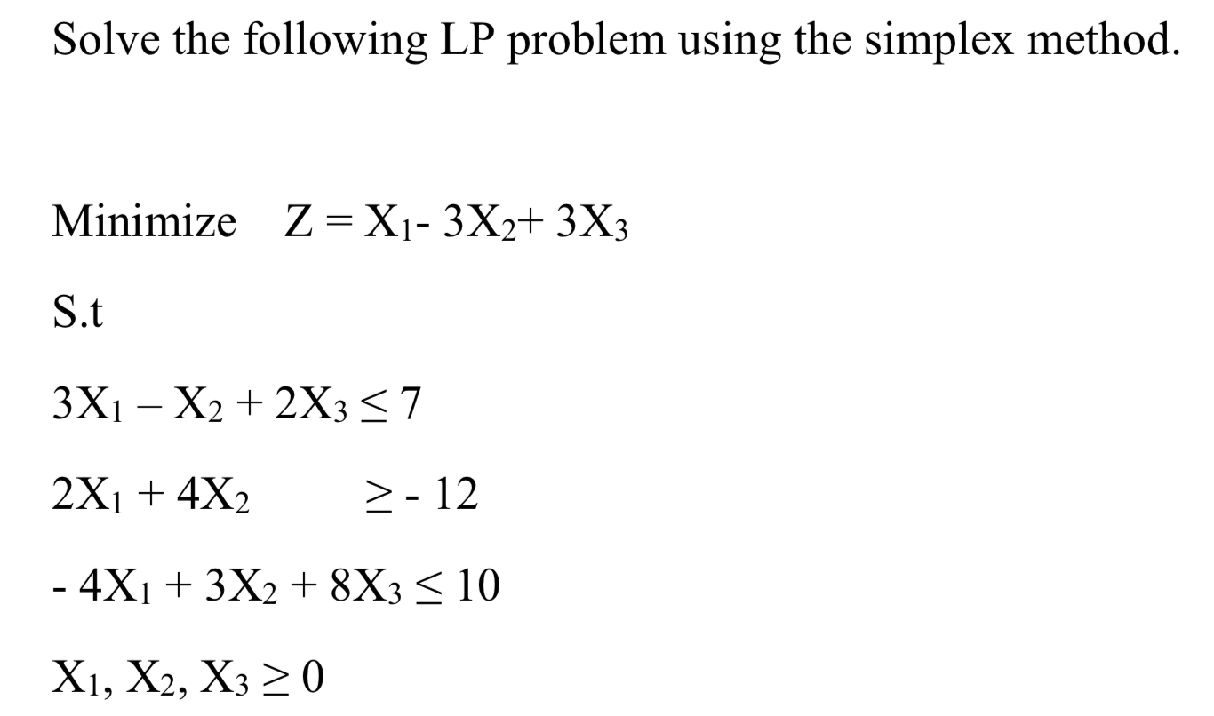 Solved Solve The Following LP Problem Using The Simplex | Chegg.com