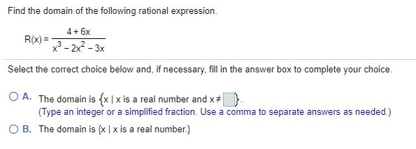 Solved Find the domain of the following rational expression. | Chegg.com