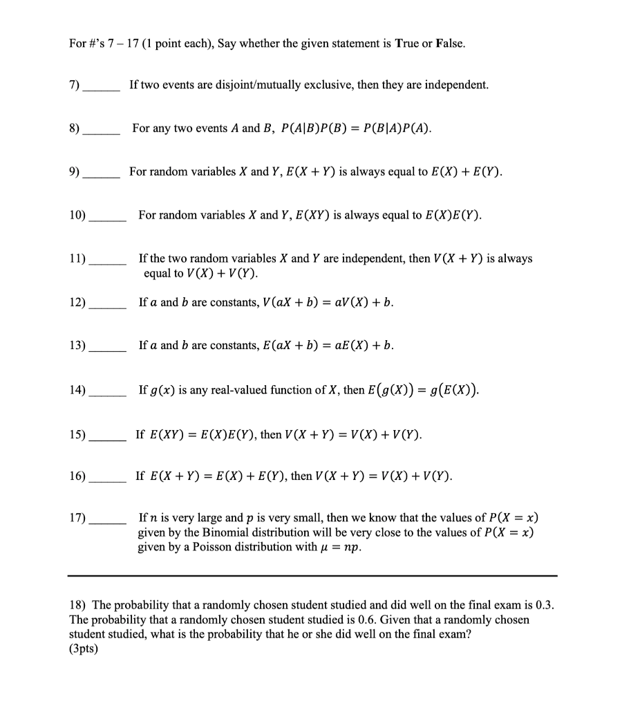 Solved For S 7 17 1 Point Each Say Whether The Giv Chegg Com