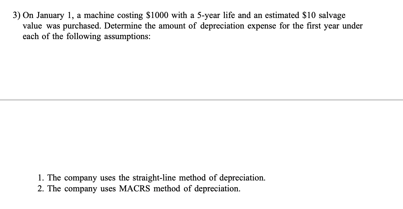 Solved 3) On January 1 , a machine costing $1000 with a | Chegg.com
