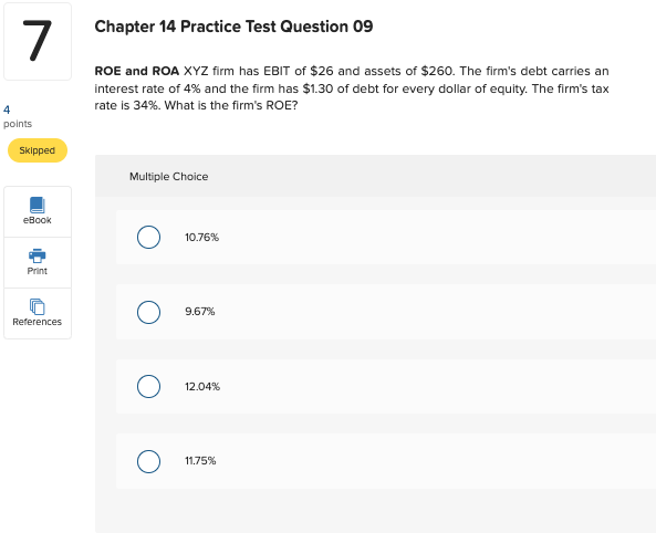 Solved Chapter 14 Practice Test Question 08 ROE A firm has | Chegg.com