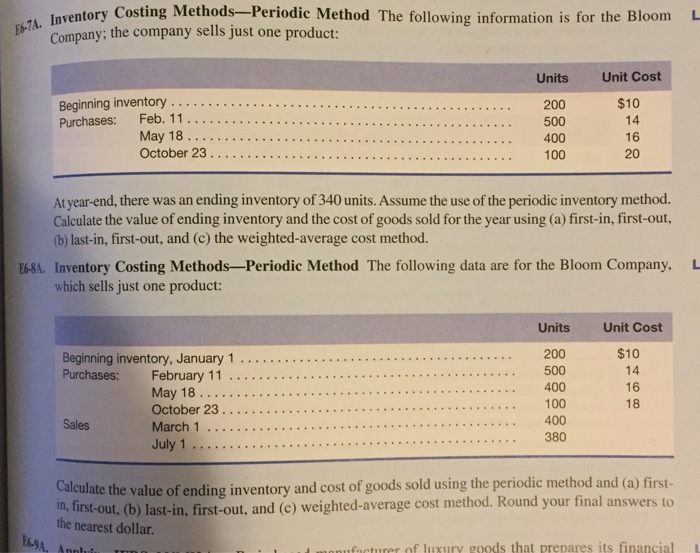 Solved Inventory Costing Methods-Periodic Method The | Chegg.com