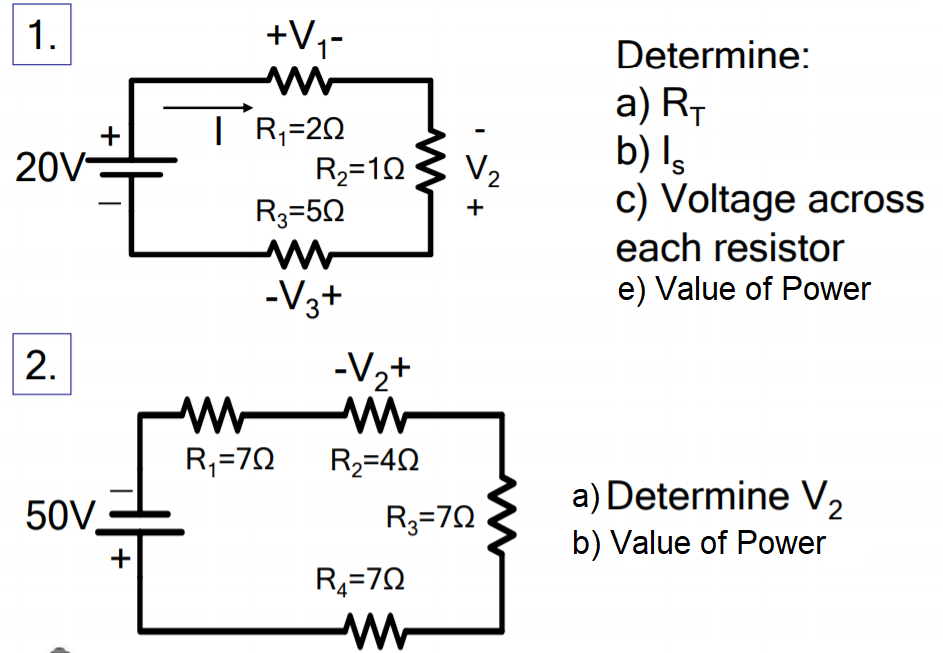 Solved 1. +V,- + - 20V= | Ry=212 R2=112 Rz=512 V2 ปน | Chegg.com