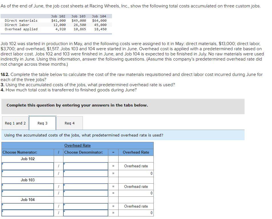 Solved As of the end of June, the job cost sheets at Racing