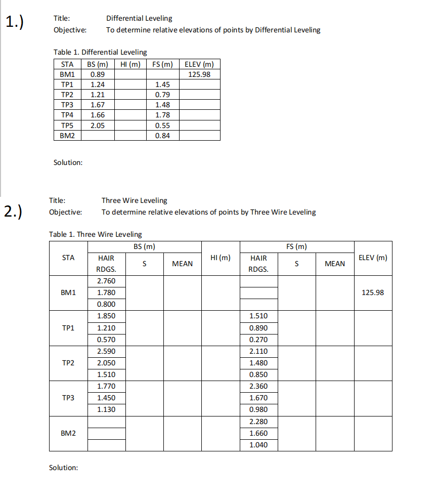 Solved 1.) Title Objective Differential Leveling To