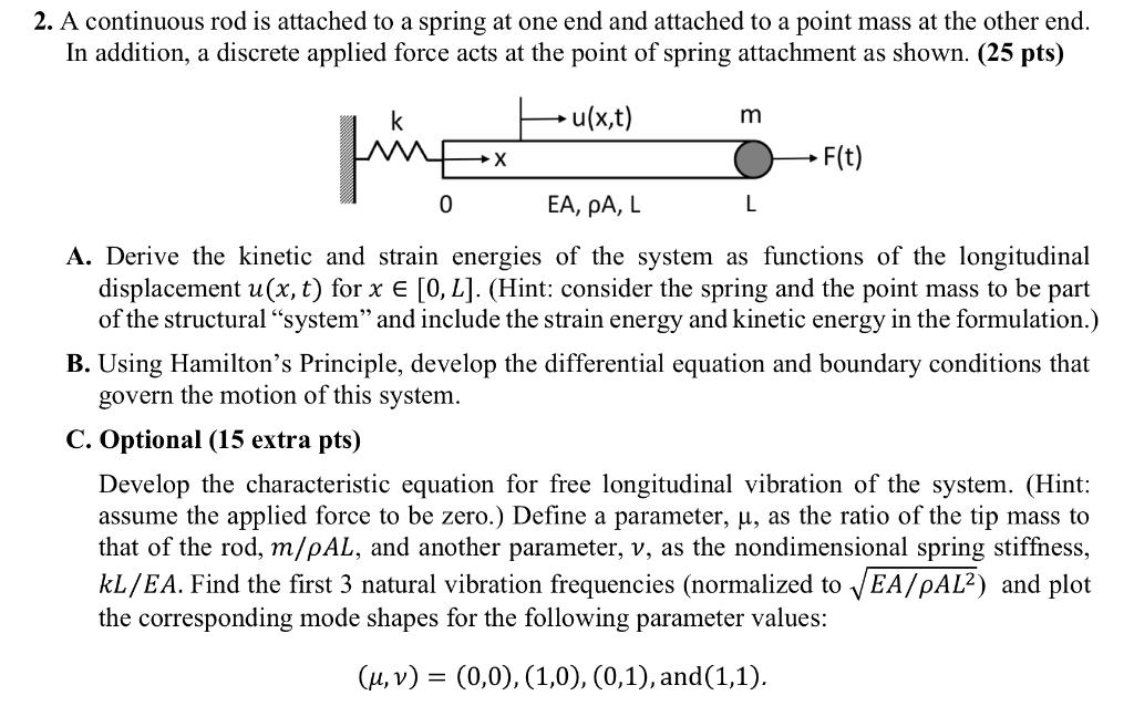 2. A continuous rod is attached to a spring at one