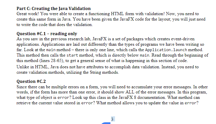 Solved Part C: Creating the Java Validation Great work! You | Chegg.com