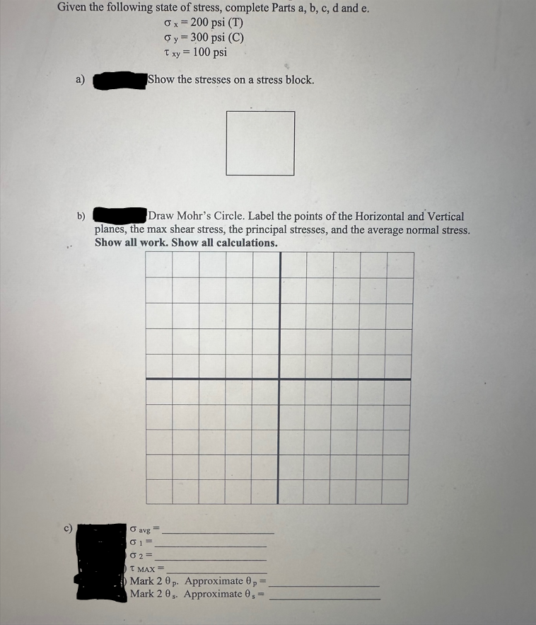 Solved Given The Following State Of Stress, Complete Parts | Chegg.com