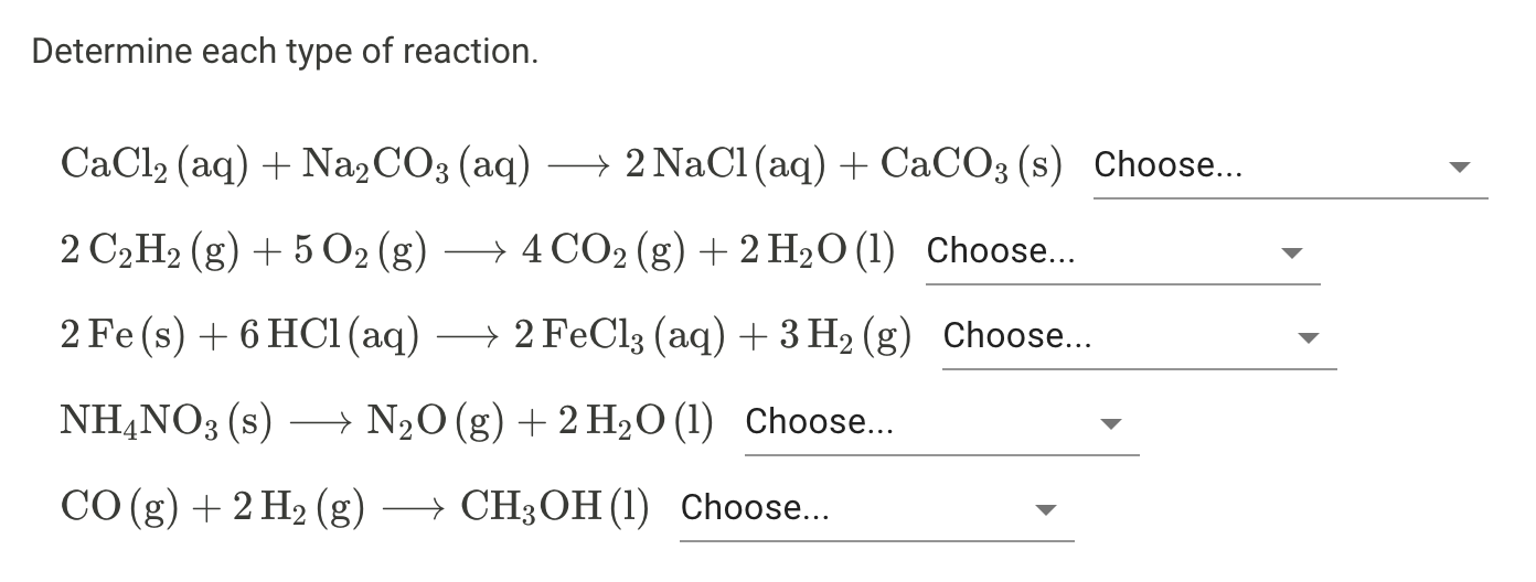 Solved Determine each type of reaction. | Chegg.com