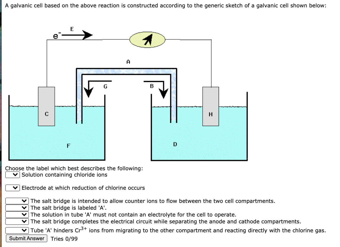 Solved A galvanic cell based on the above reaction is | Chegg.com
