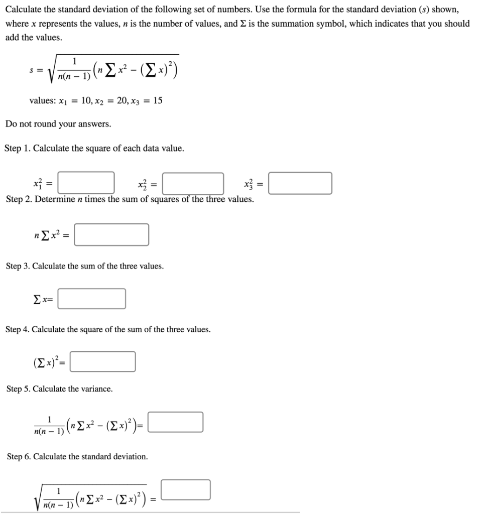 Solved Calculate the standard deviation of the following set