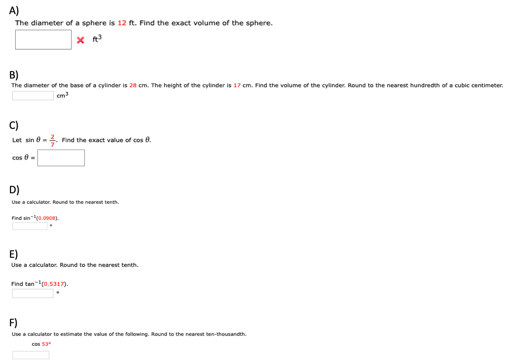 find the volume of a sphere with a diameter 12 m