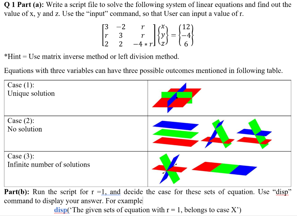 Solved Q 1 Part (a): Write a script file to solve the | Chegg.com