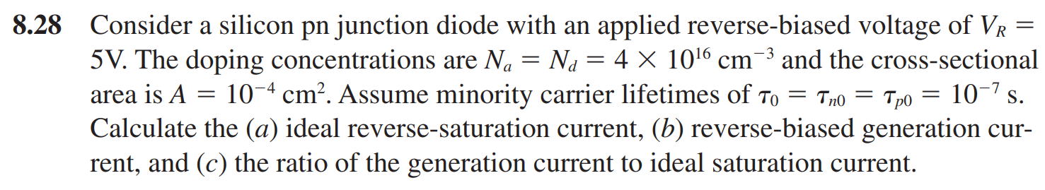 Solved 8.28 Consider a silicon pn junction diode with an | Chegg.com
