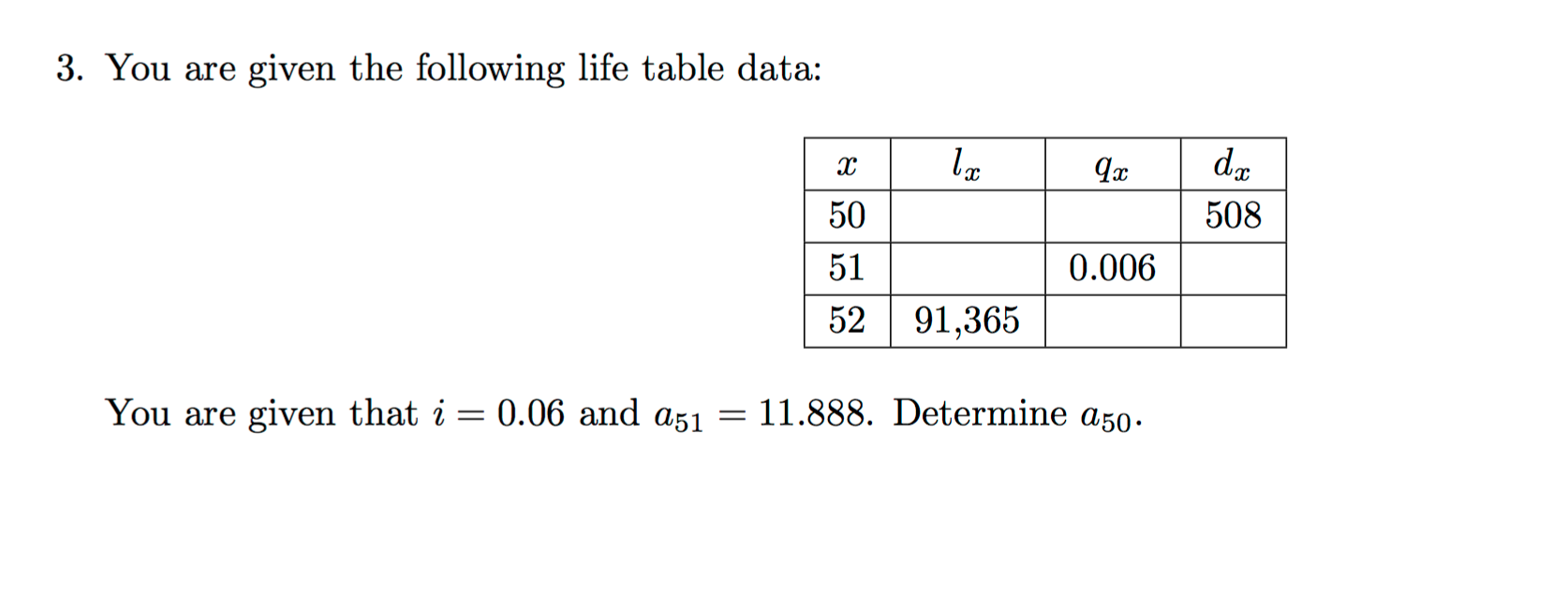 3. You are given the following life table data lx qx