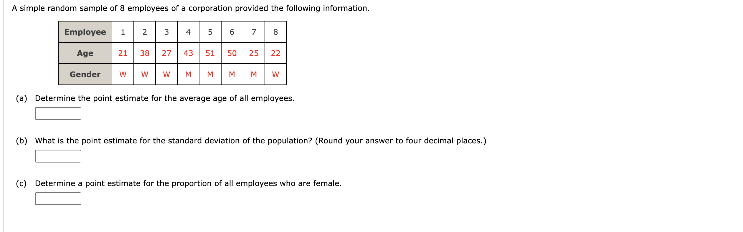 Solved A Simple Random Sample Of 8 Employees Of A | Chegg.com