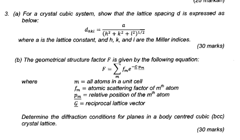 Solved 3. (a) For a crystal cubic system, show that the | Chegg.com