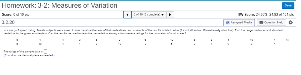 Solved Homework: 3-2: Measures of Variation Save Score: 0 of | Chegg.com