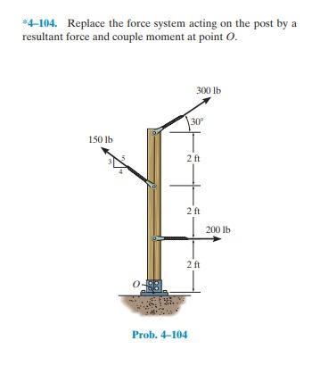 Solved *4-104. Replace The Force System Acting On The Post | Chegg.com