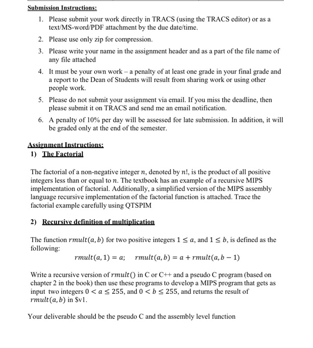 Solved 1. Please submit your work directly in TRACS (using | Chegg.com