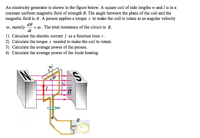 Solved An electricity generator is shown in the figure | Chegg.com