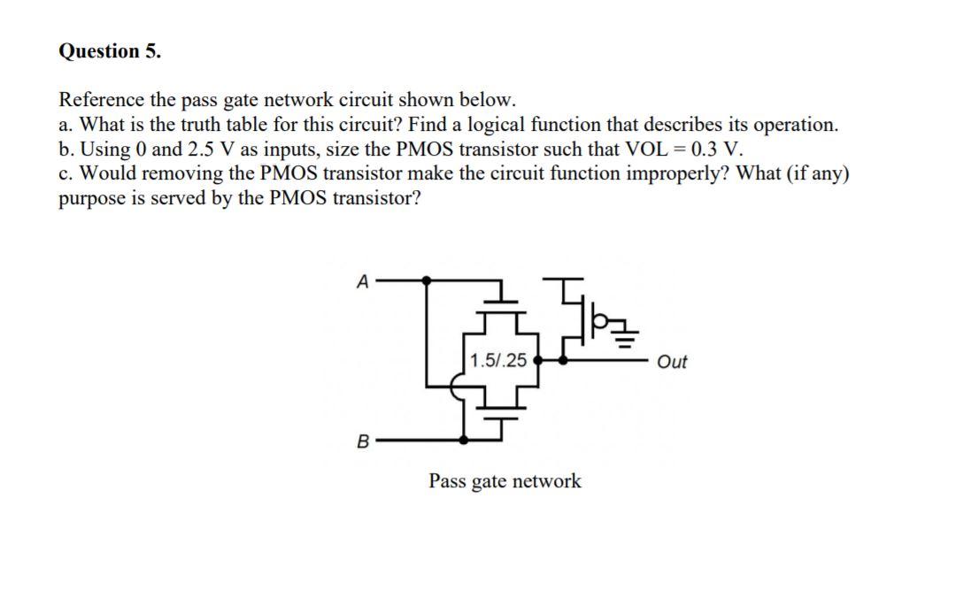 Solved Question 5. Reference the pass gate network circuit | Chegg.com