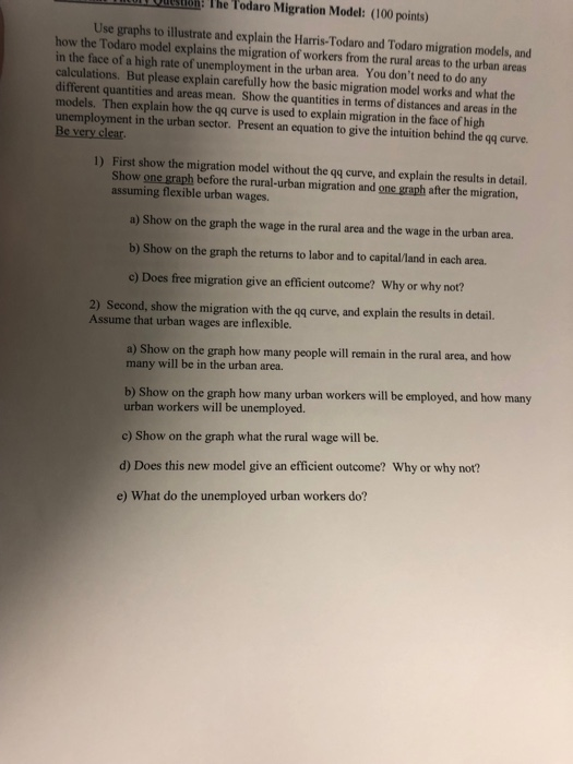 Solved : The Todaro Migration Model: (100 points) Use graphs | Chegg.com