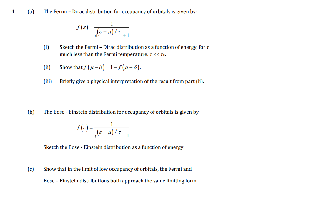 Solved 4. (a) The Fermi – Dirac Distribution For Occupancy | Chegg.com