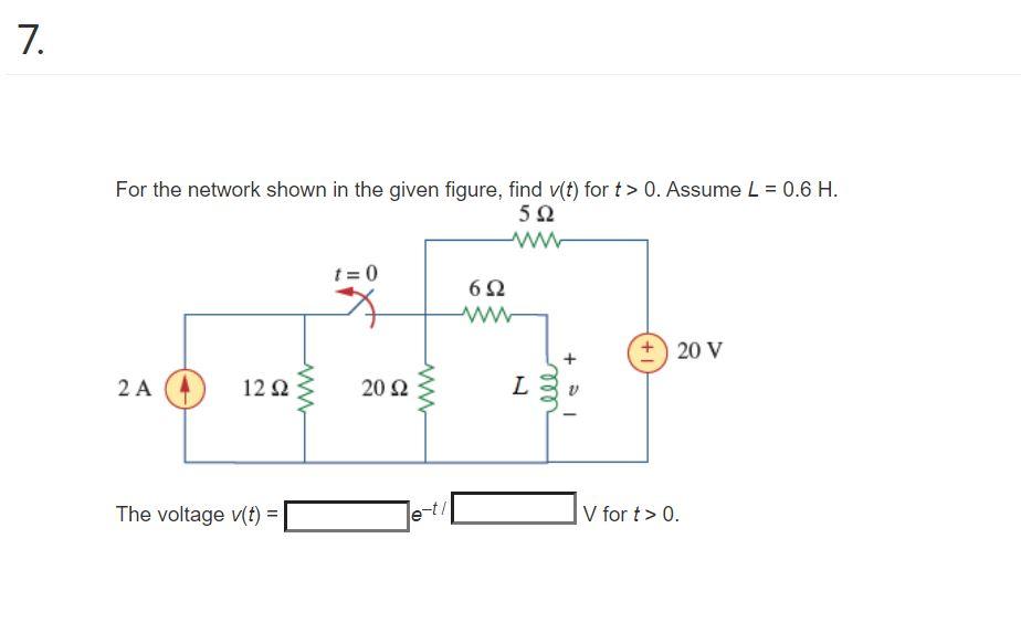 Solved For the network shown in the given figure, find v(t) | Chegg.com