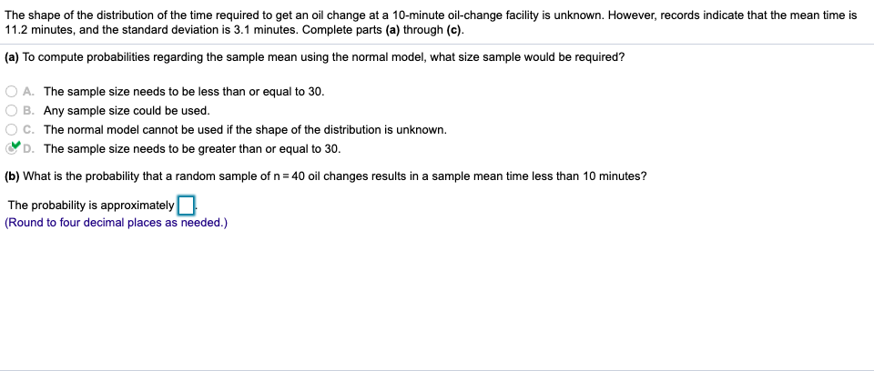 Solved The shape of the distribution of the time required to | Chegg.com