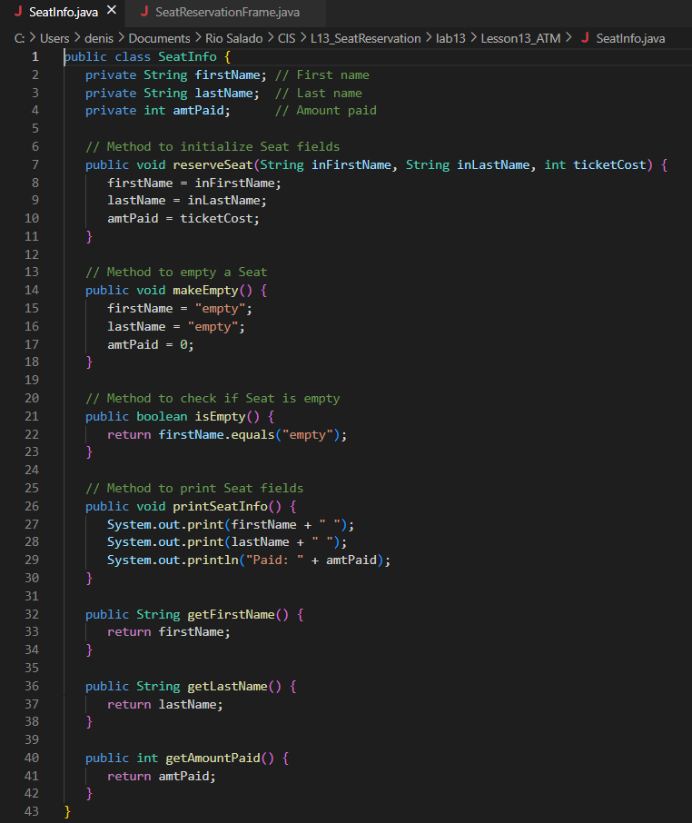 Lab RequirementsExtend the functionality of the Seat | Chegg.com