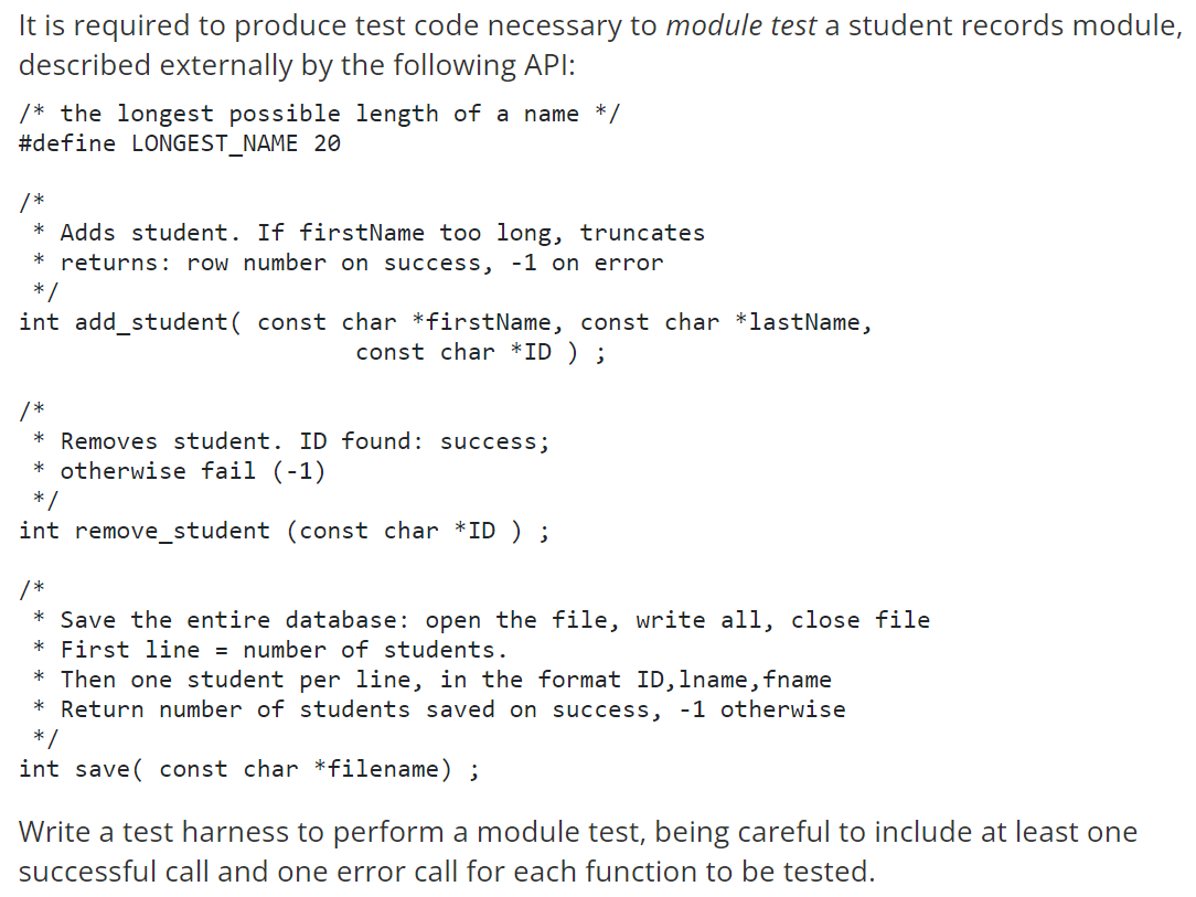 Solved It is required to produce test code necessary to | Chegg.com