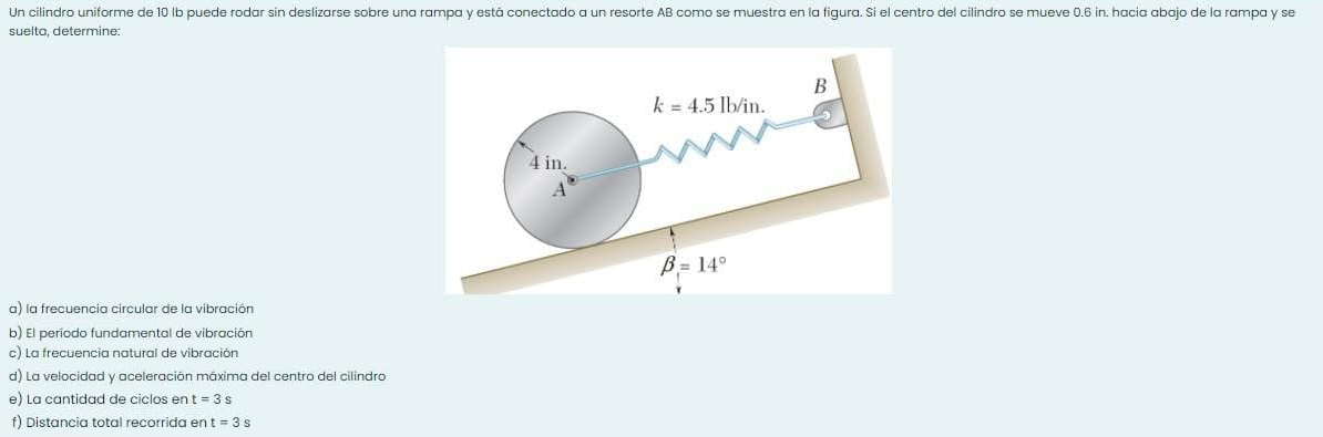 a) la frecuencia circular de la vibración b) El periodo fundamental de vibración c) La frecuencia natural de vibración d) La