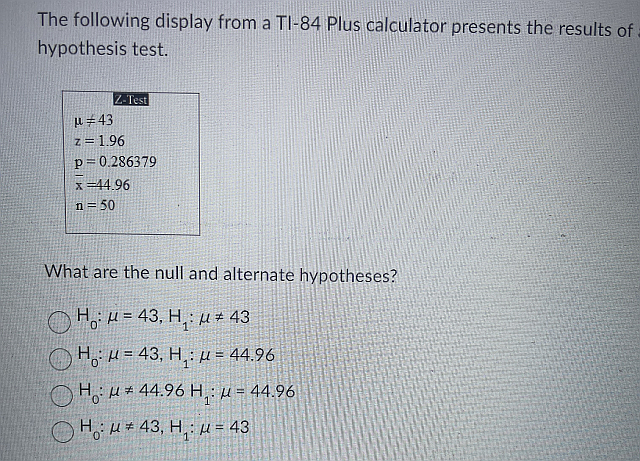 null and alternative hypothesis calculator ti 84