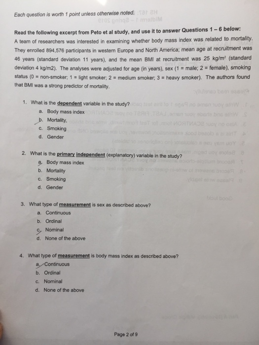 Solved Each question is worth 1 point unless otherwise | Chegg.com