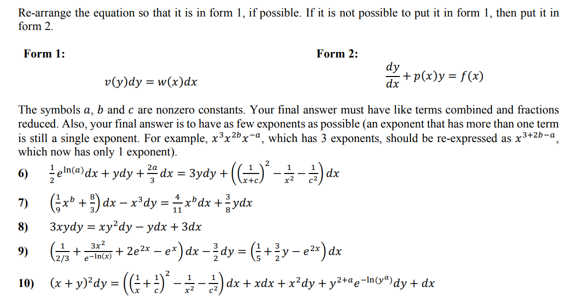 Solved Re Arrange The Equation So That It Is In Form 1 I Chegg Com